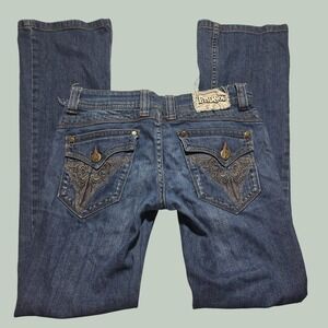 Ethanol Vintage Y2K Low Rise Bootcut Jeans Embroidered Flap Pocket Blue Size 3